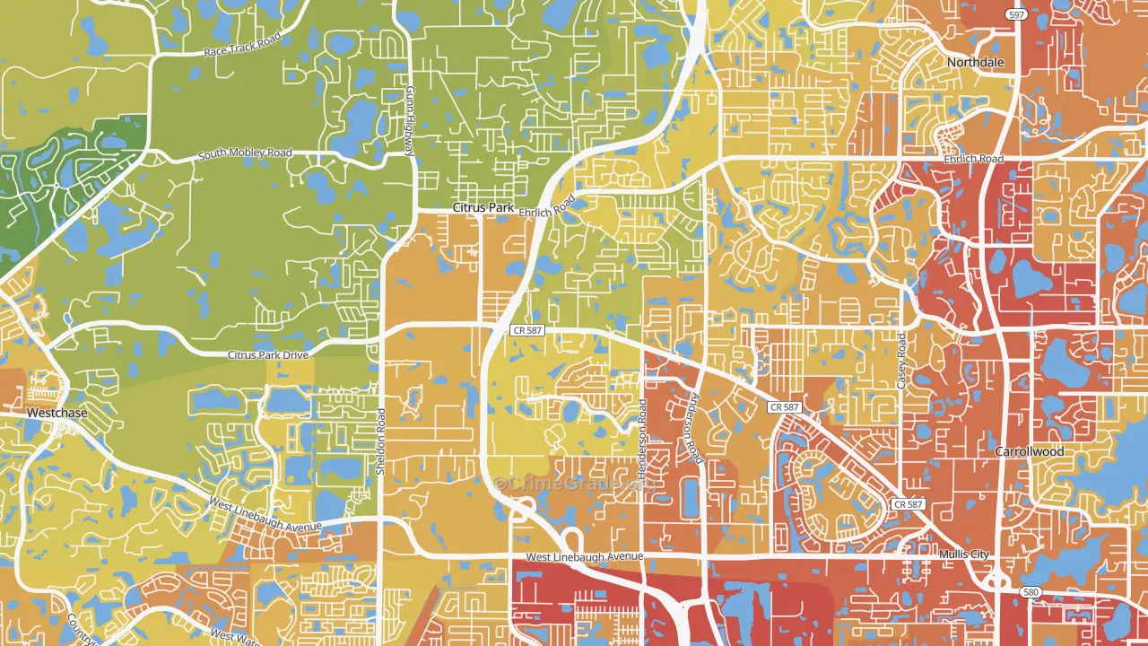 Citrus Park, FL Map of Vehicle Theft Rates