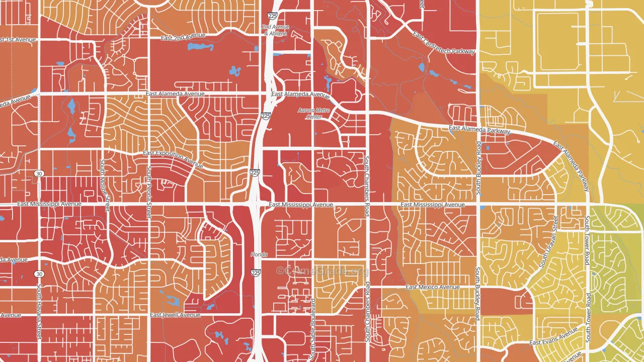 City Center, Aurora, CO Map of Vehicle Theft Rates