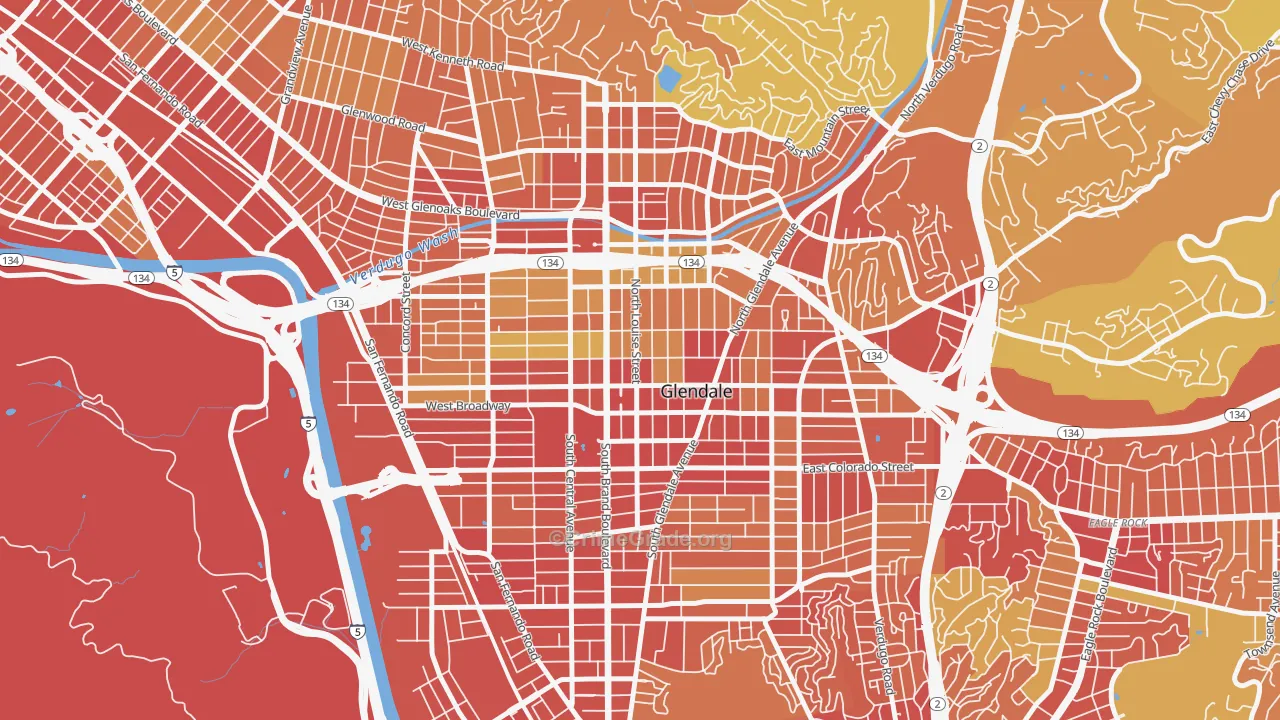 City Center, Glendale, CA Map of Vehicle Theft Rates