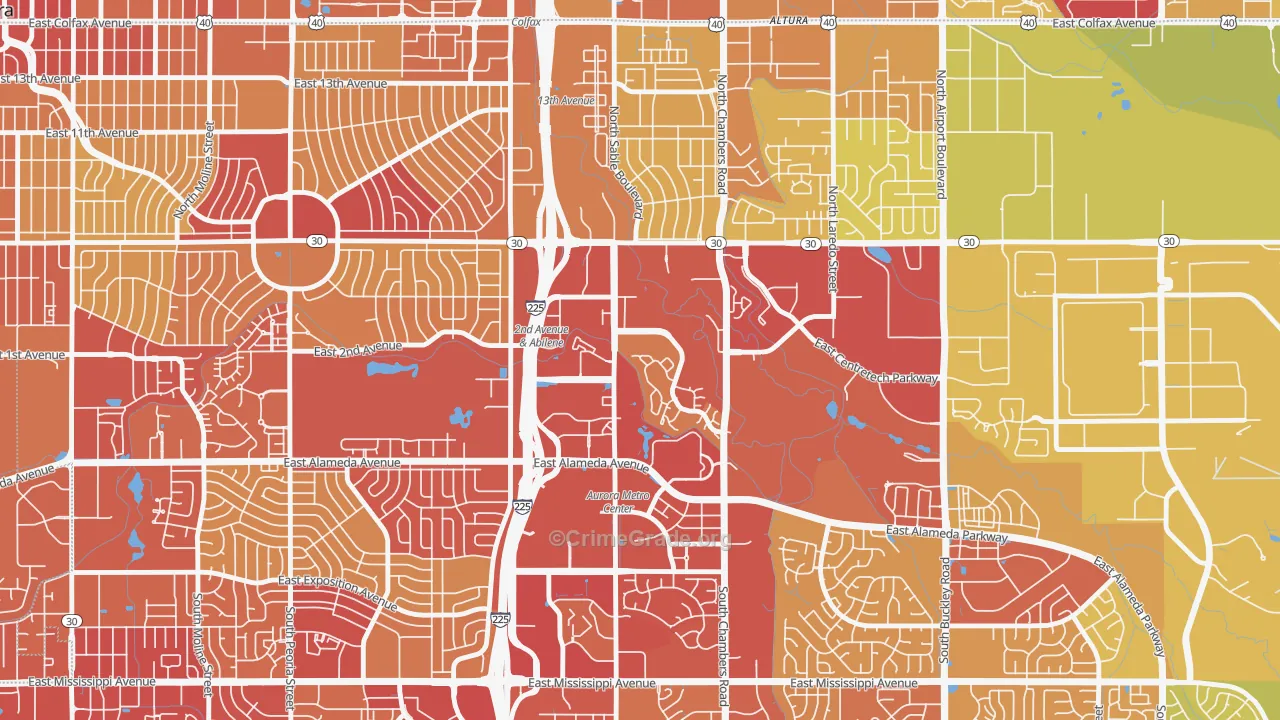 City Center North, Aurora, CO Map of Vehicle Theft Rates