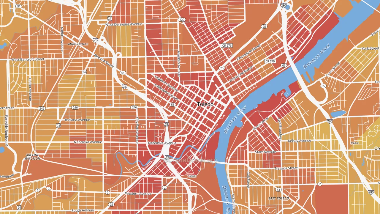 City Center, Toledo, OH Map of Vehicle Theft Rates
