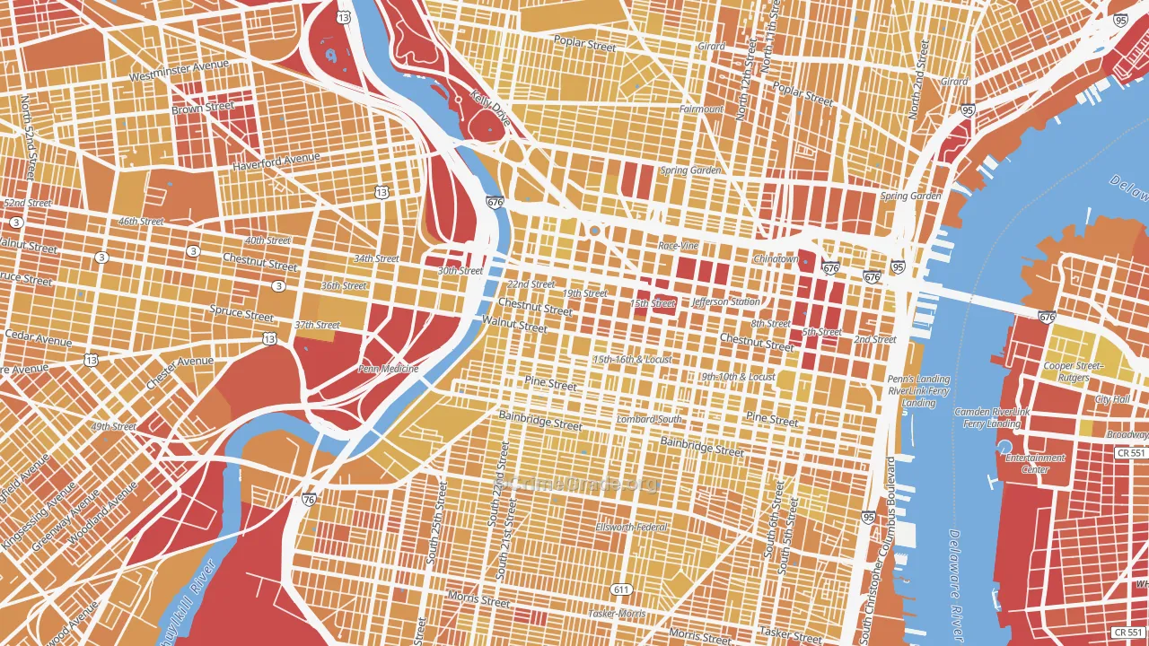 City Center West, Philadelphia, PA Map of Vehicle Theft Rates