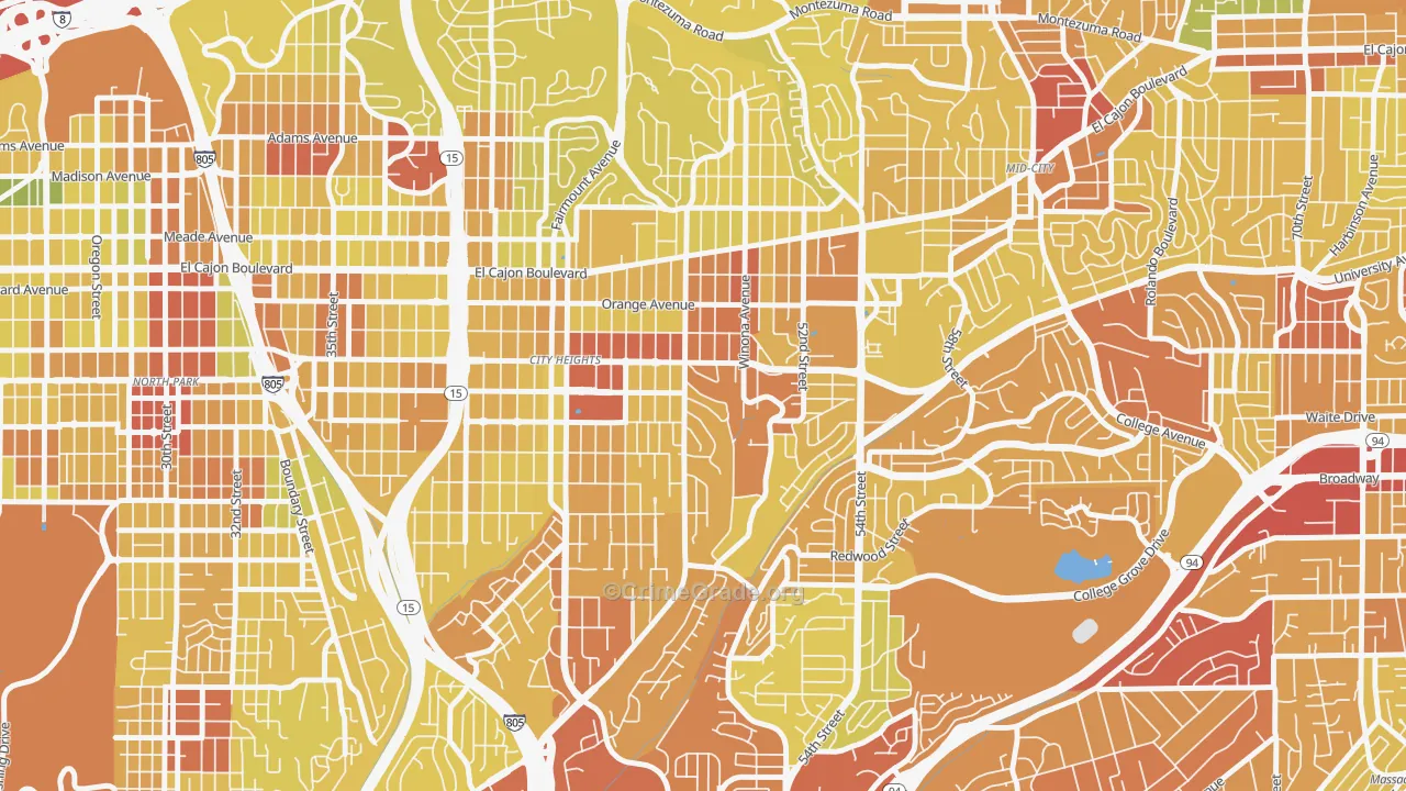 City Heights East, San Diego, CA Map of Vehicle Theft Rates