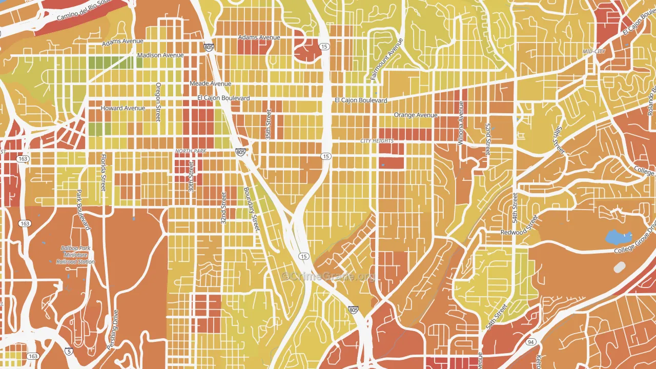 City Heights West, San Diego, CA Map of Vehicle Theft Rates
