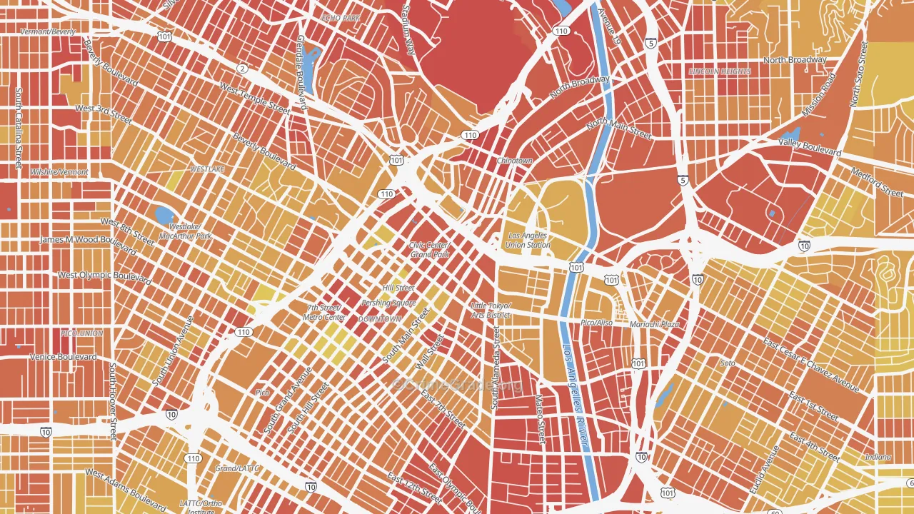 Civic Center Little Tokyo, Los Angeles, CA Map of Vehicle Theft Rates