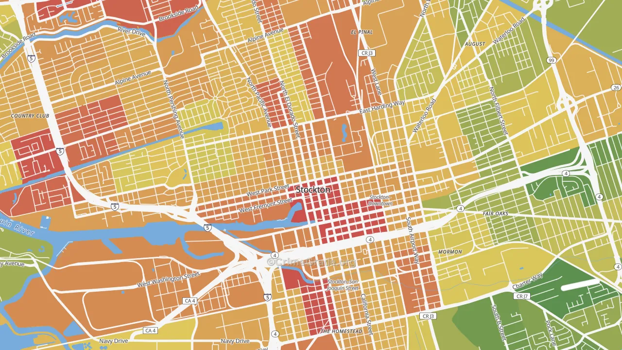 Civic Center, Stockton, CA Map of Vehicle Theft Rates