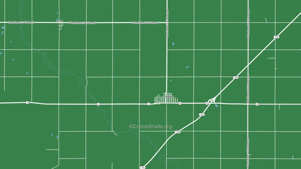 Claflin, KS Map of Vehicle Theft Rates