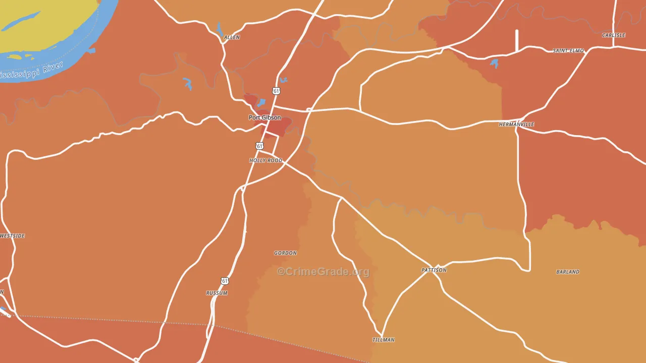 Claiborne County, MS Map of Vehicle Theft Rates