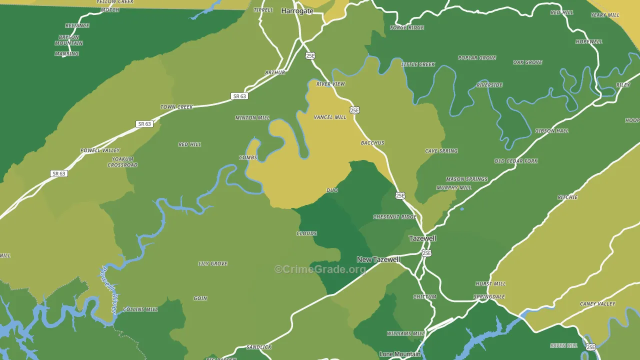 Claiborne County, TN Map of Vehicle Theft Rates