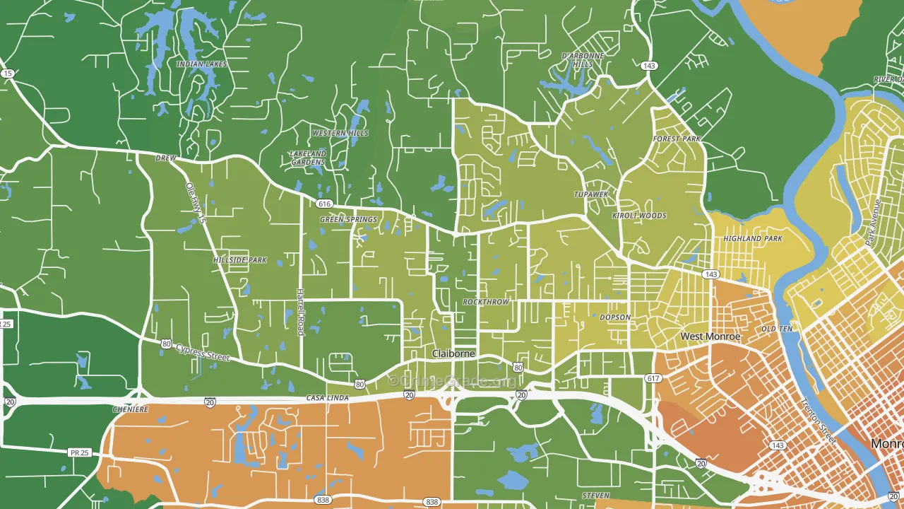 Claiborne, LA Map of Vehicle Theft Rates