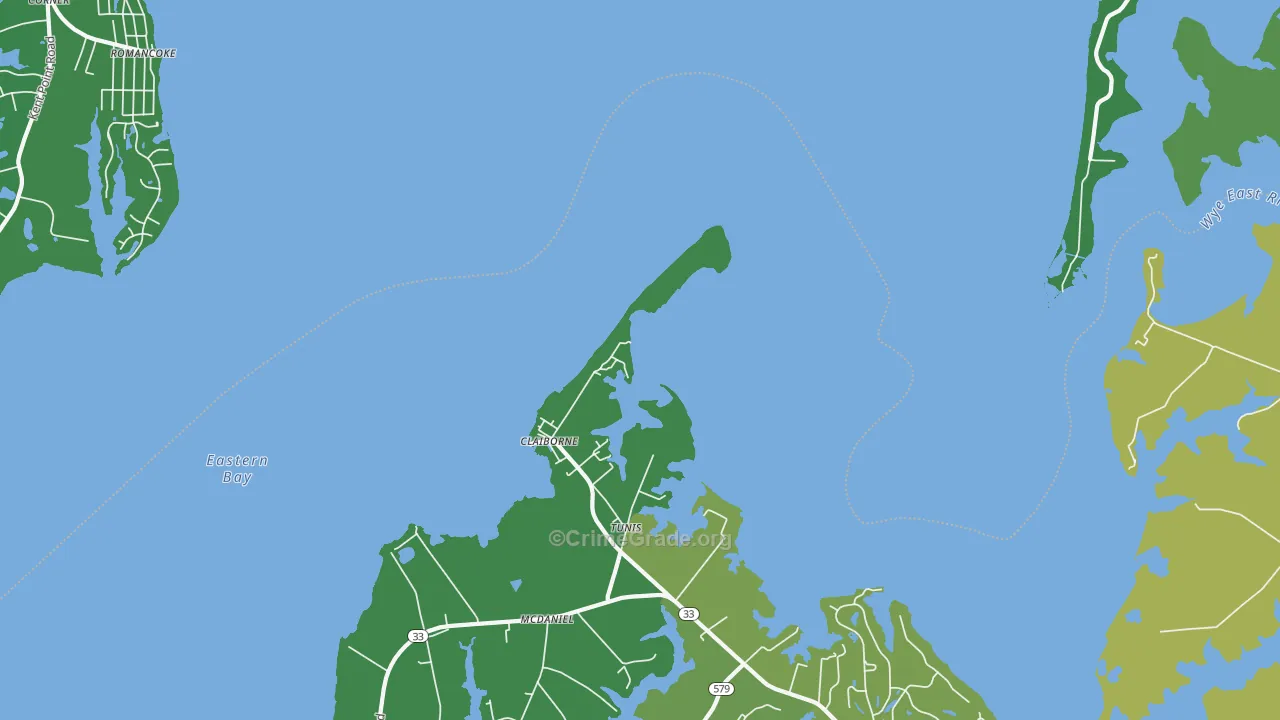 Claiborne, MD Map of Vehicle Theft Rates