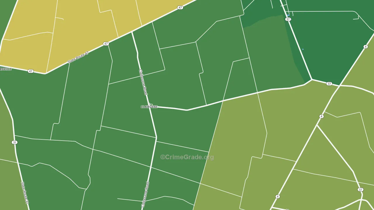 Claiborne, OH Map of Vehicle Theft Rates