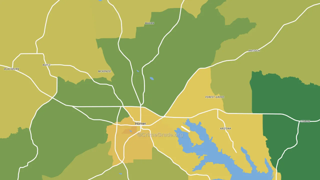 Claiborne Parish, LA Map of Vehicle Theft Rates