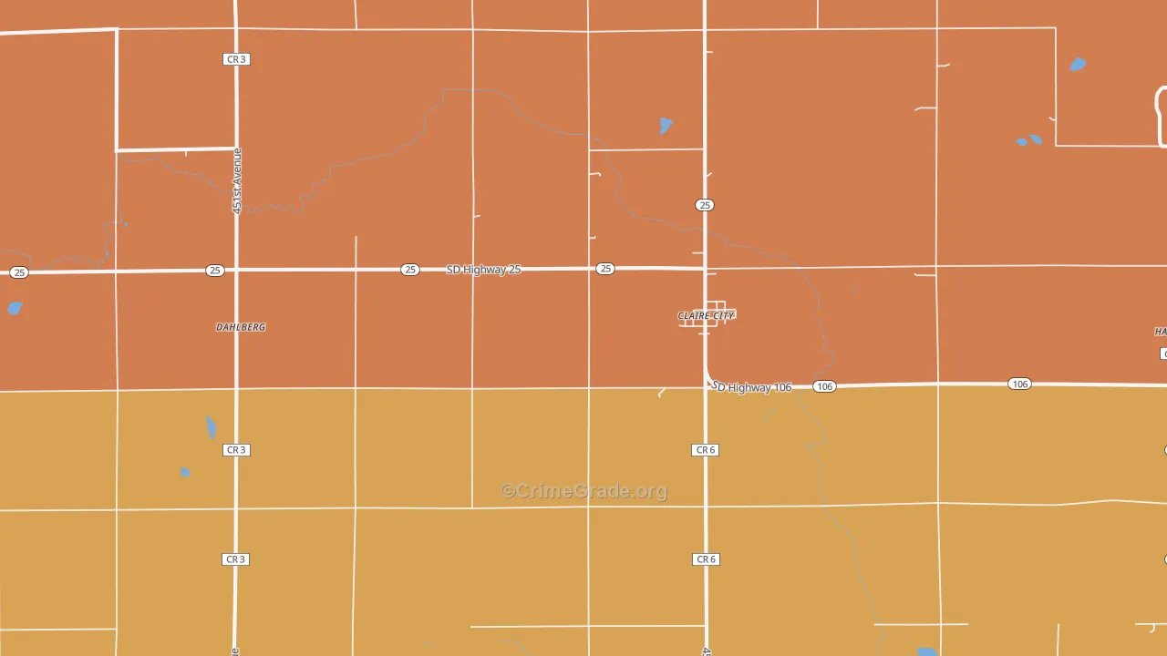 Claire City, SD Map of Vehicle Theft Rates