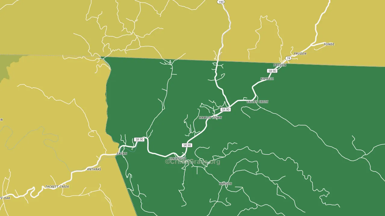 Clairfield, TN Map of Vehicle Theft Rates