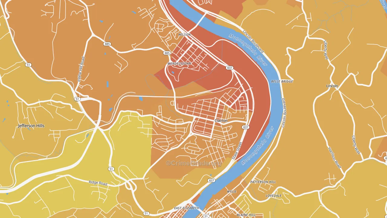 Clairton, PA Map of Vehicle Theft Rates