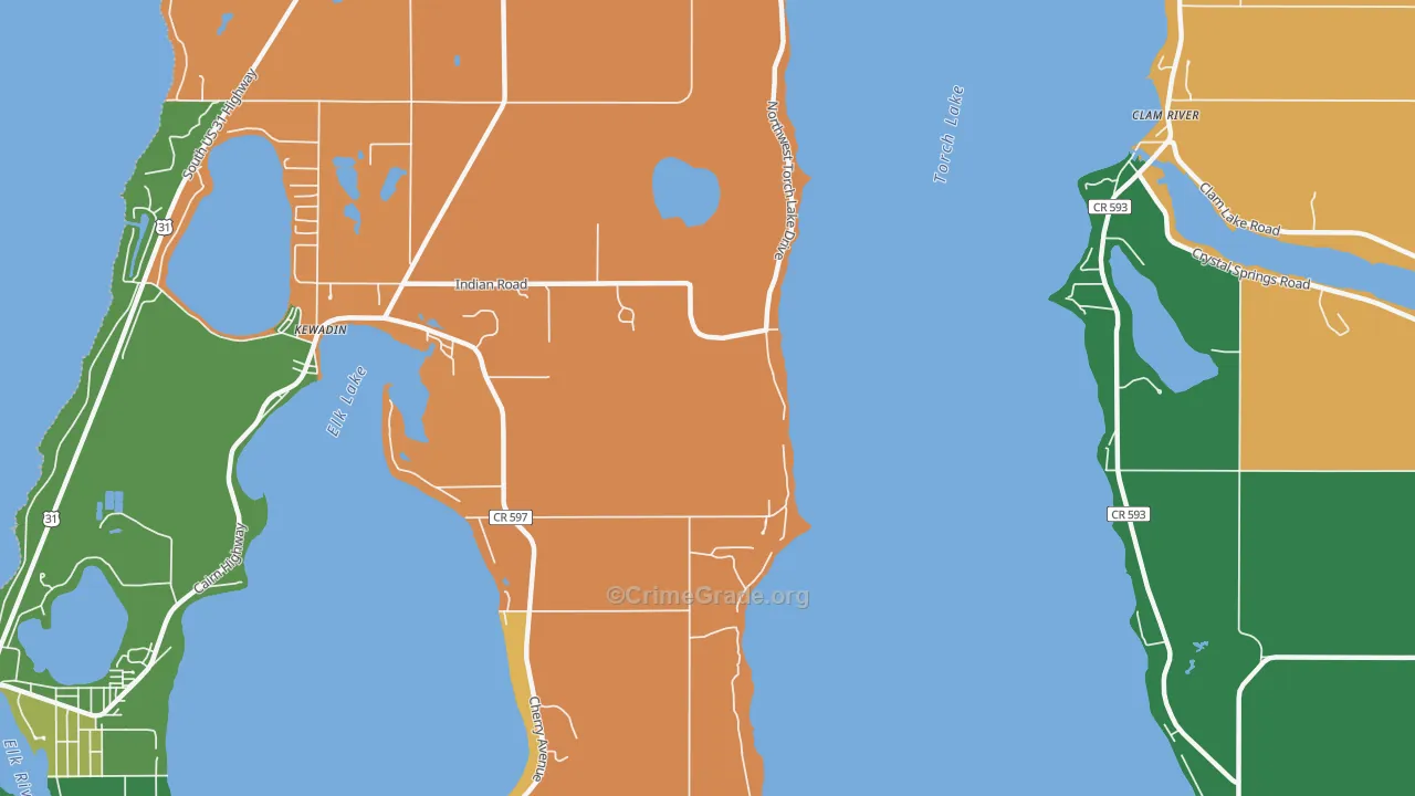 Clam River, MI Map of Vehicle Theft Rates