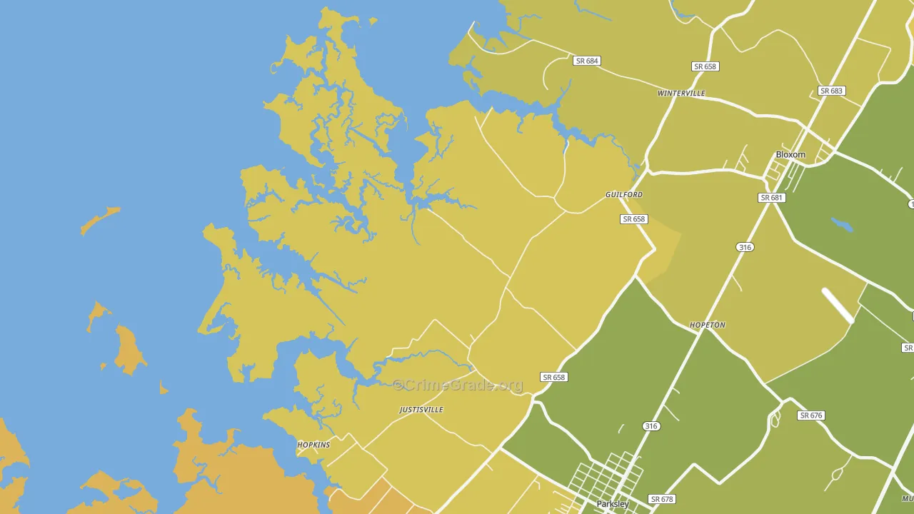 Clam, VA Map of Vehicle Theft Rates