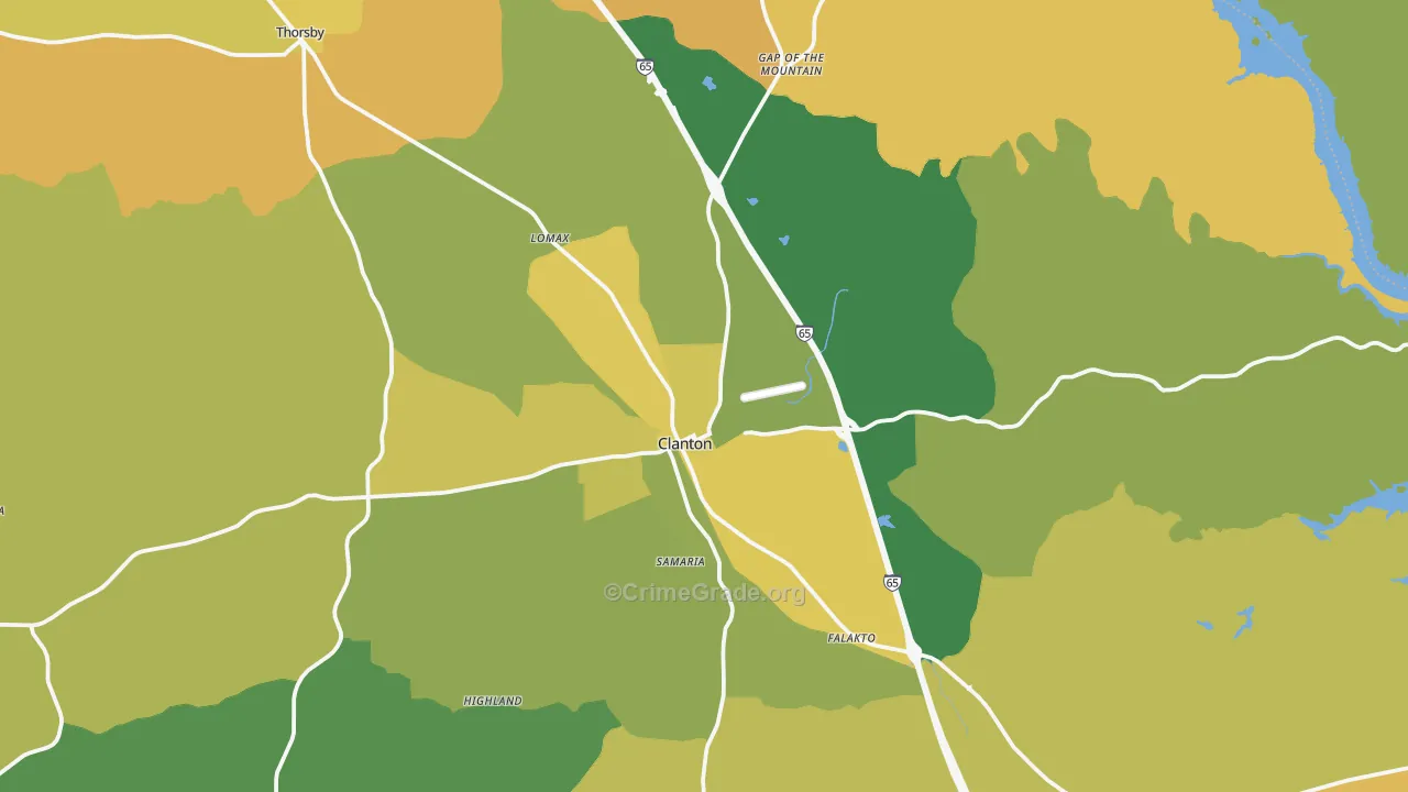 Clanton, AL Map of Vehicle Theft Rates