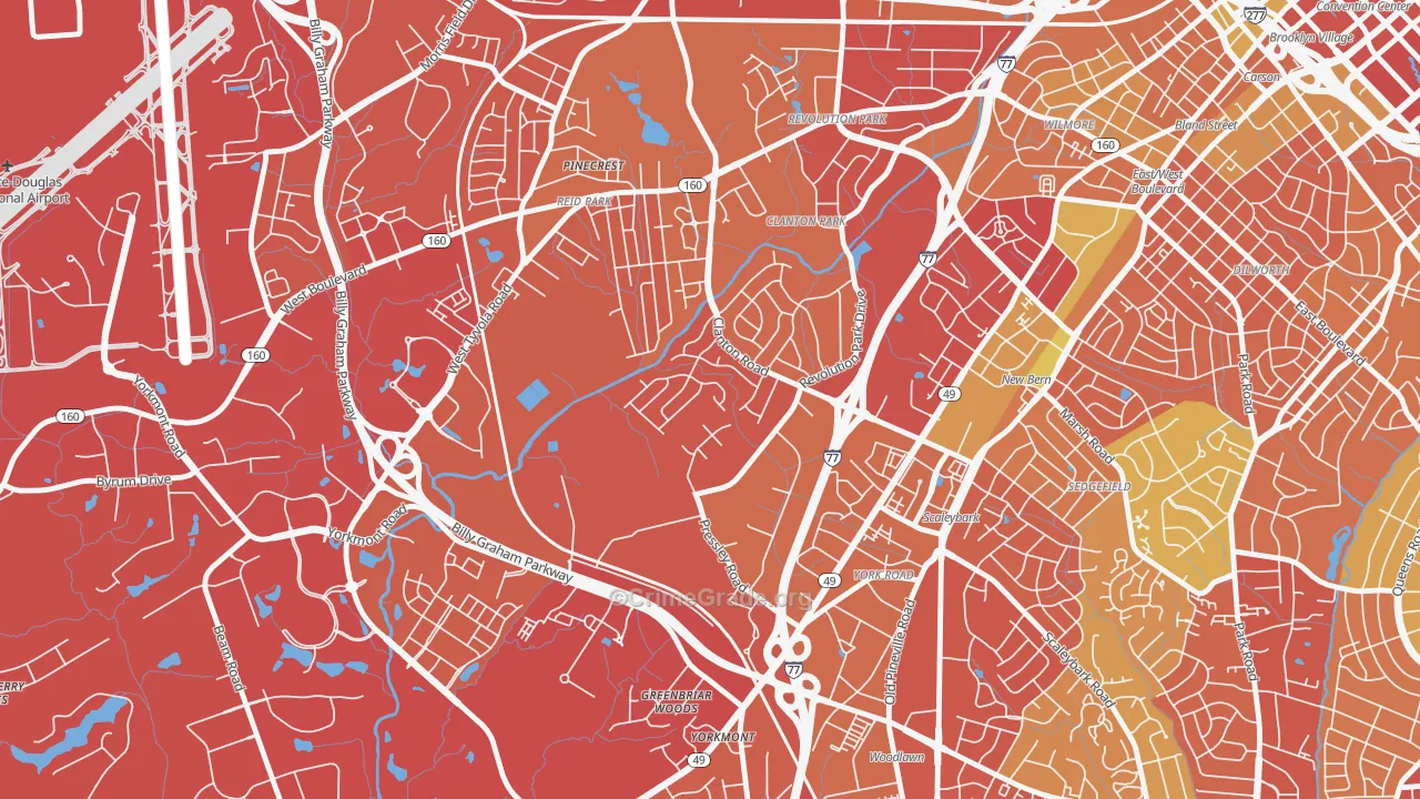 Clanton Park-Roseland, Charlotte, NC Map of Vehicle Theft Rates