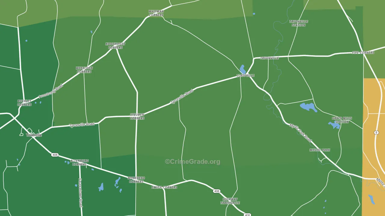 Clappville, PA Map of Vehicle Theft Rates