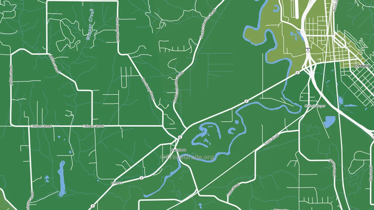 Claquato, WA Map of Vehicle Theft Rates