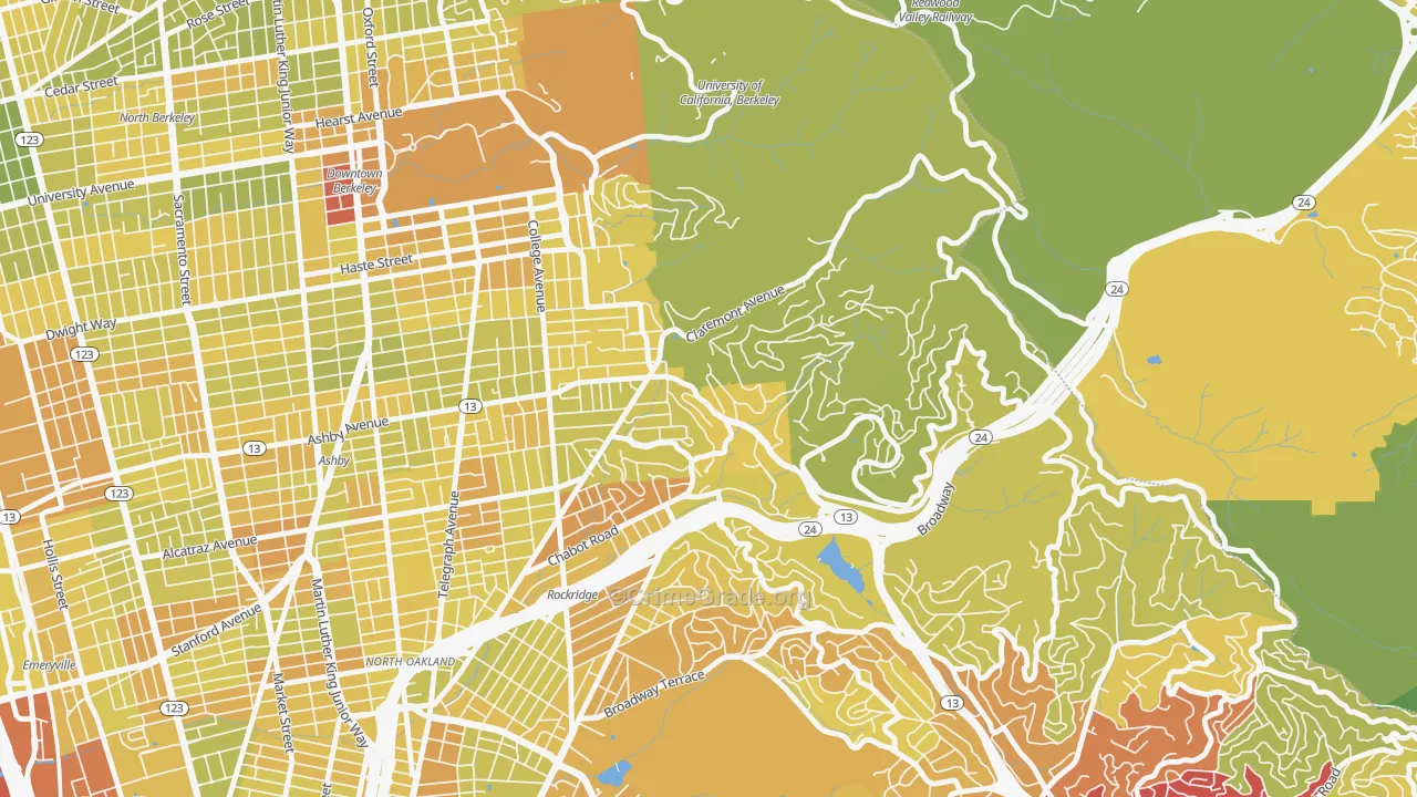 Claremont, Berkeley, CA Map of Vehicle Theft Rates
