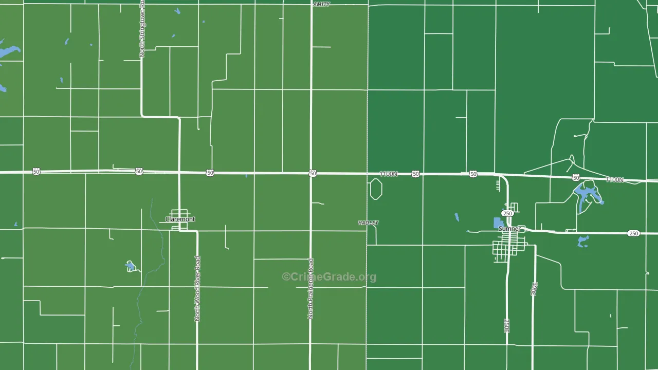 Claremont, IL Map of Vehicle Theft Rates