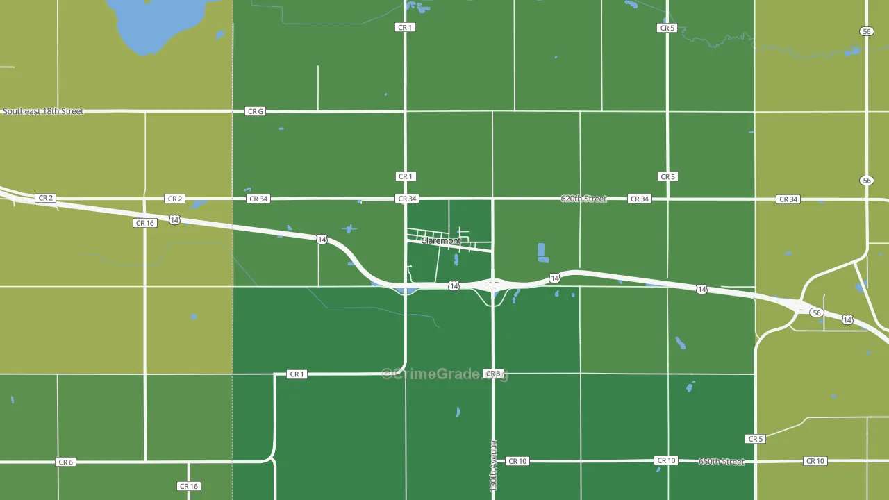 Claremont, MN Map of Vehicle Theft Rates