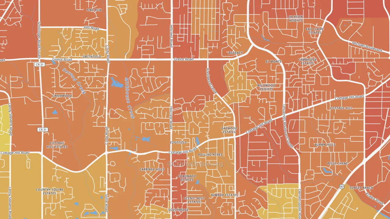 Claremont, Mobile, AL Map of Vehicle Theft Rates