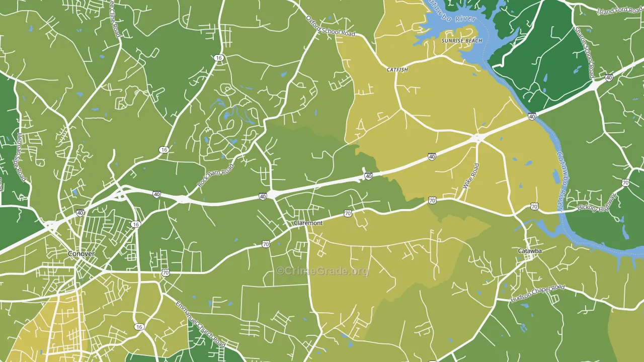 Claremont, NC Map of Vehicle Theft Rates