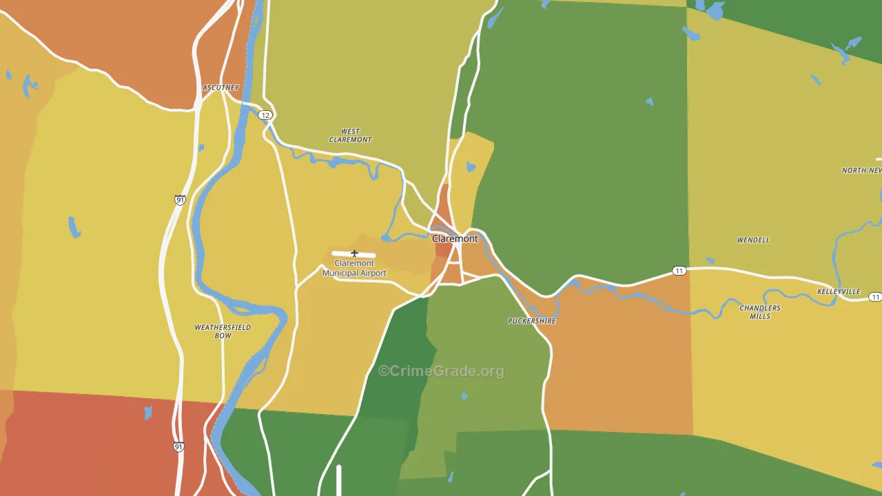 Claremont, NH Map of Vehicle Theft Rates