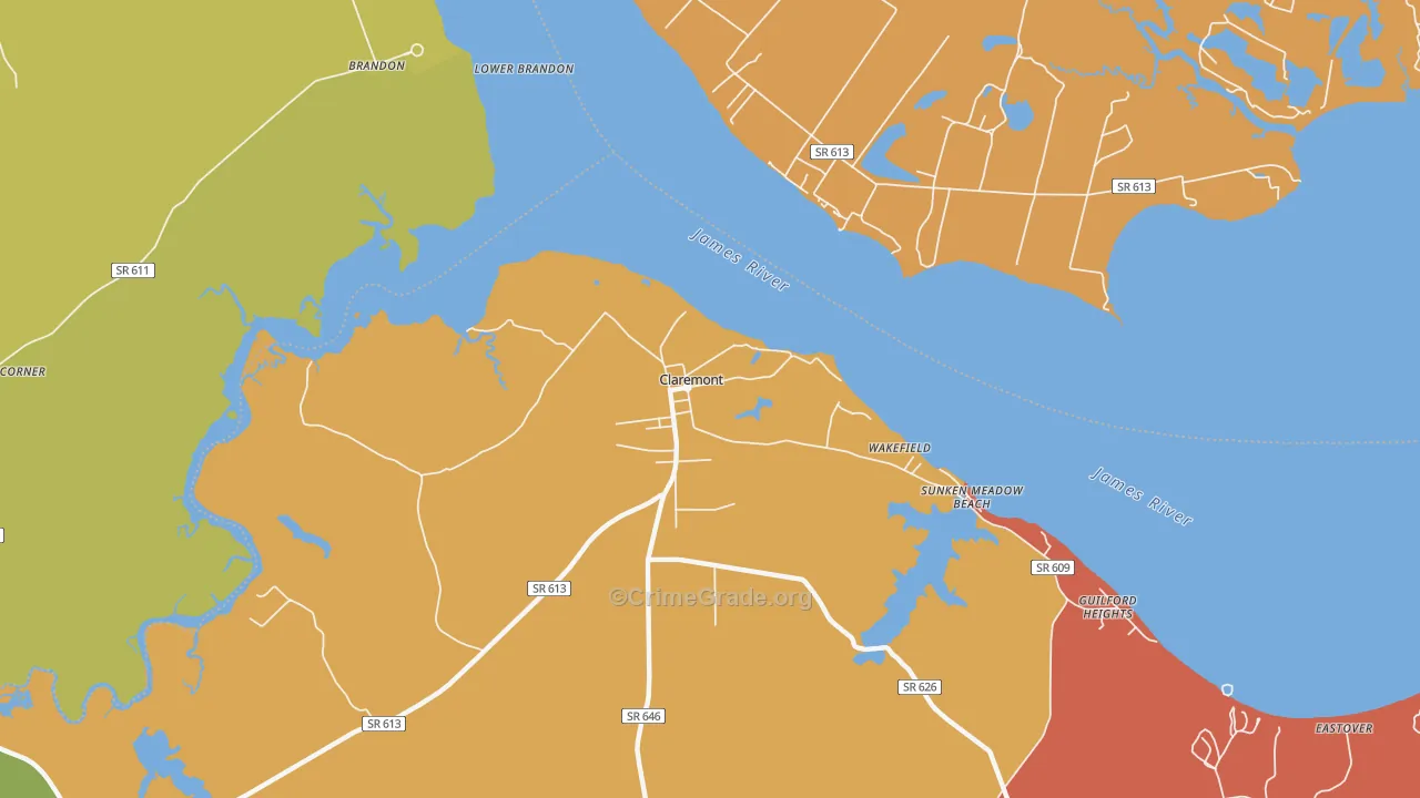 Claremont, VA Map of Vehicle Theft Rates