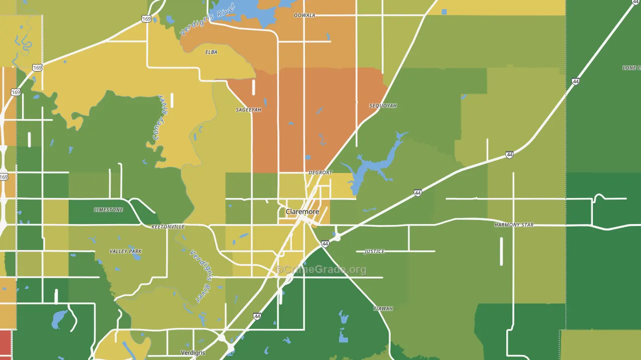 Claremore, OK Map of Vehicle Theft Rates
