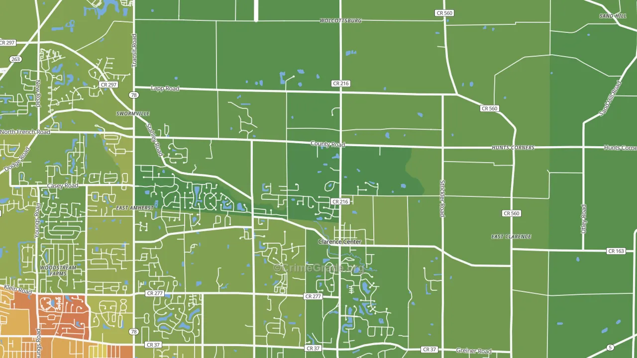Clarence Center, NY Map of Vehicle Theft Rates