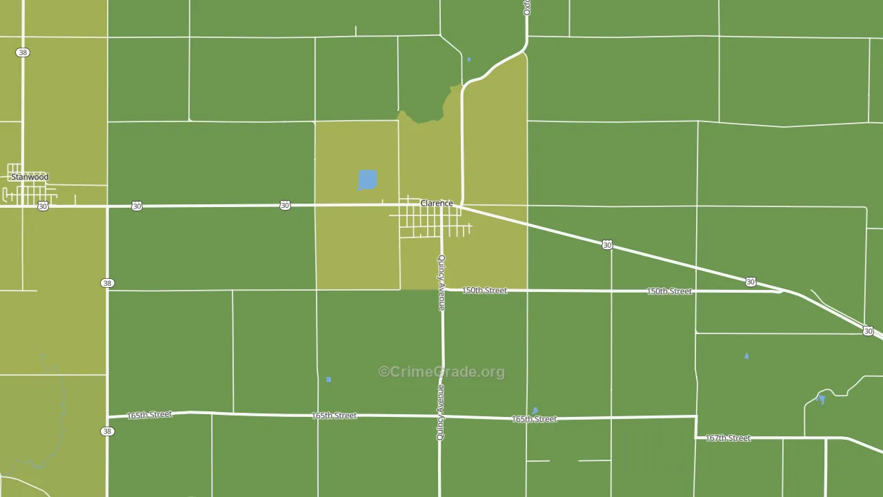 Clarence, IA Map of Vehicle Theft Rates