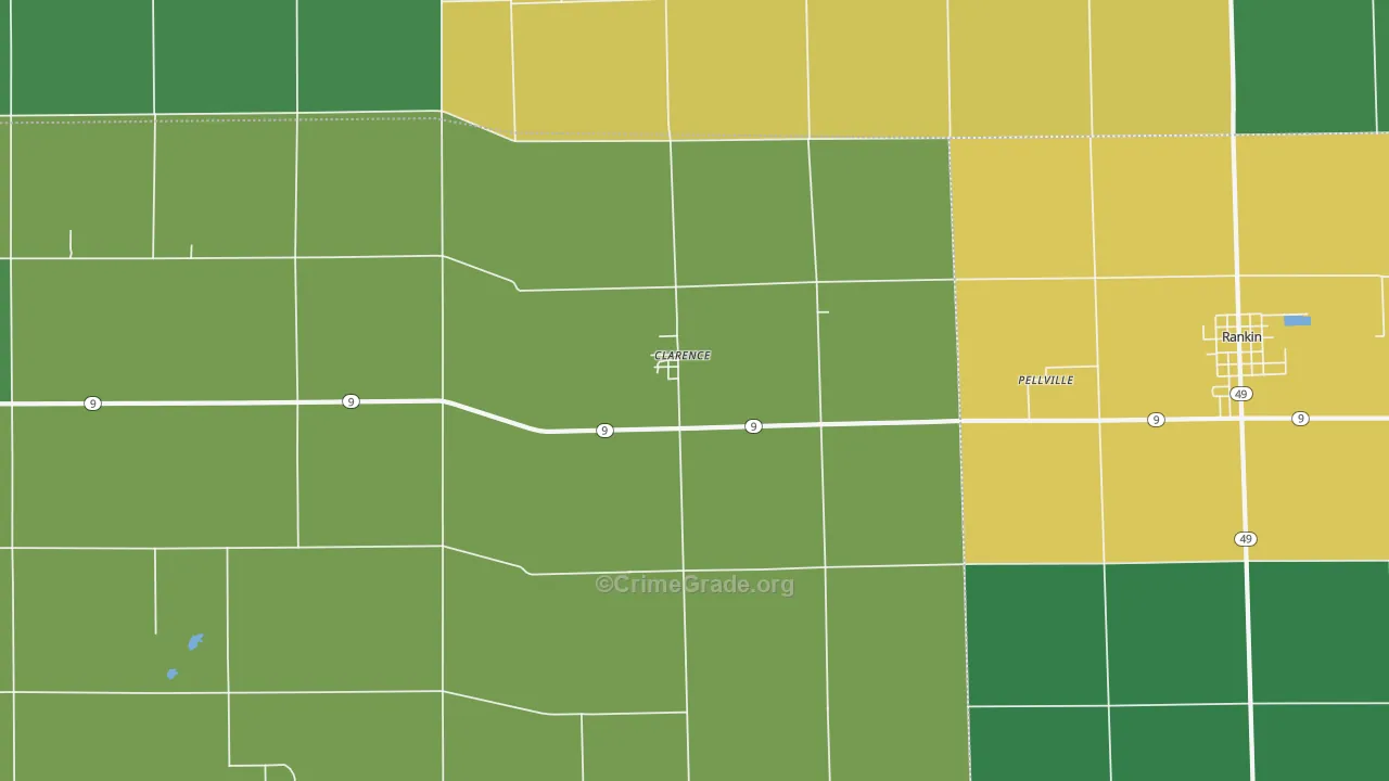 Clarence, IL Map of Vehicle Theft Rates