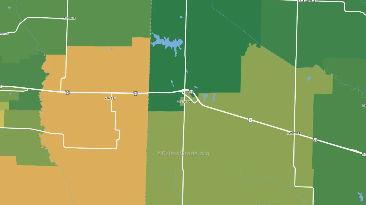 Clarence, MO Map of Vehicle Theft Rates