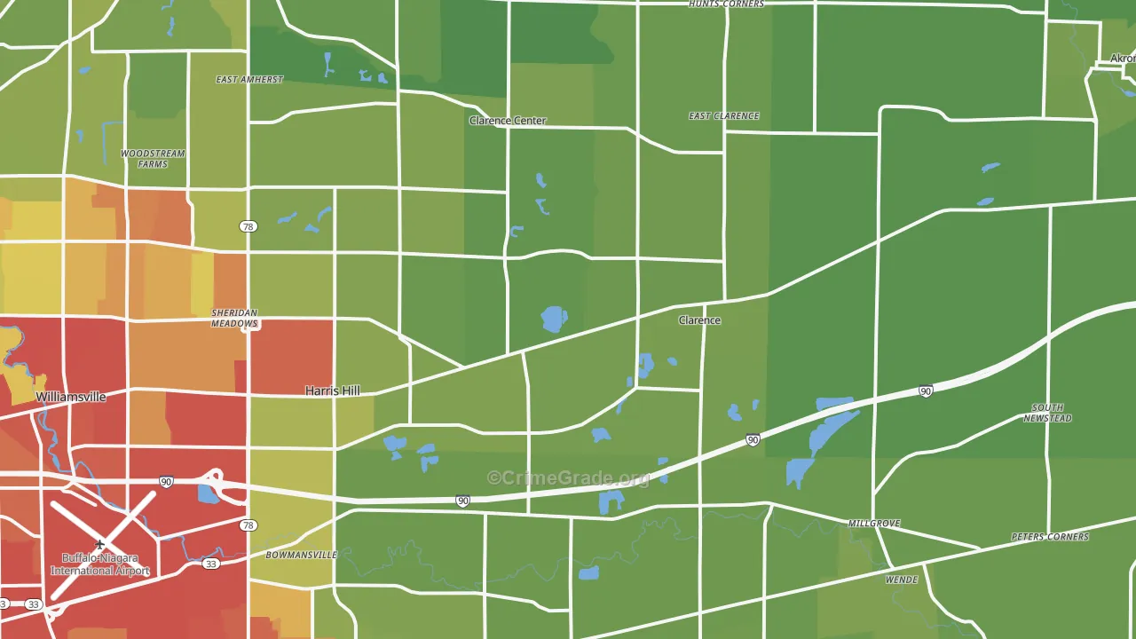 Clarence, NY Map of Vehicle Theft Rates
