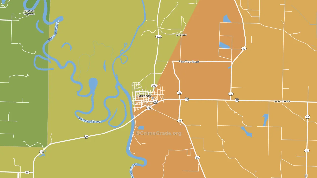 Clarendon, AR Map of Vehicle Theft Rates
