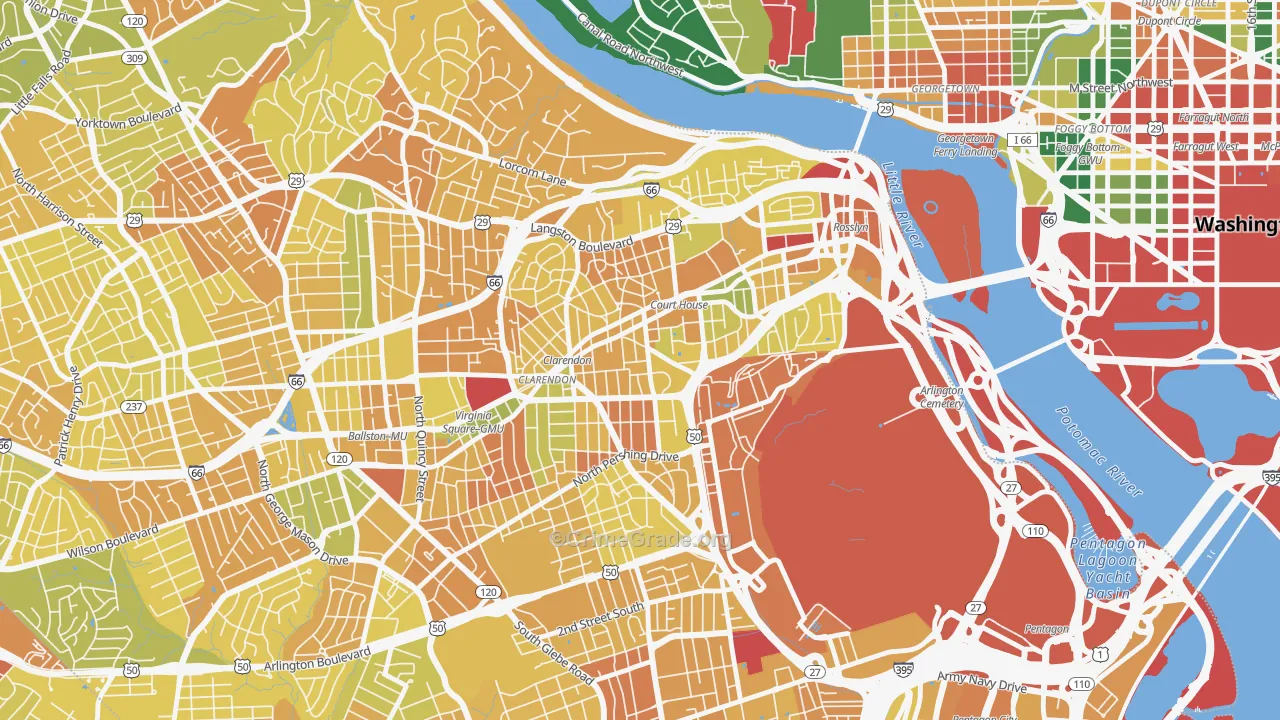 Clarendon, Arlington, VA Map of Vehicle Theft Rates
