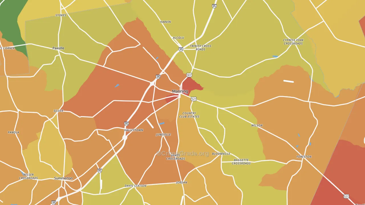 Clarendon County, SC Map of Vehicle Theft Rates