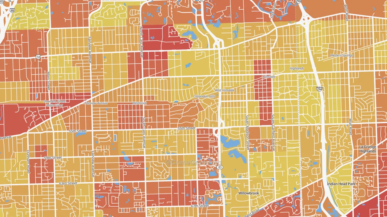 Clarendon Hills, IL Map of Vehicle Theft Rates
