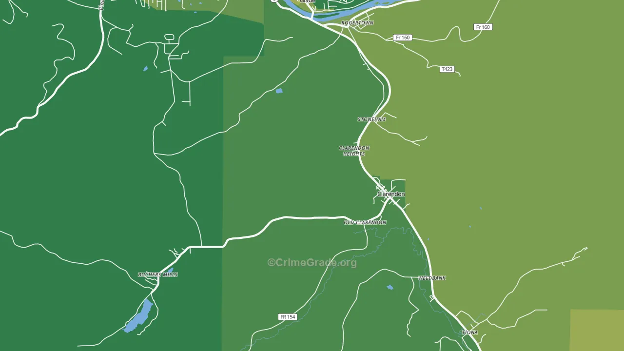 Clarendon, PA Map of Vehicle Theft Rates