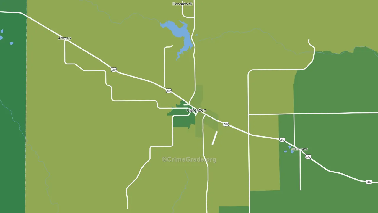 Clarendon, TX Map of Vehicle Theft Rates