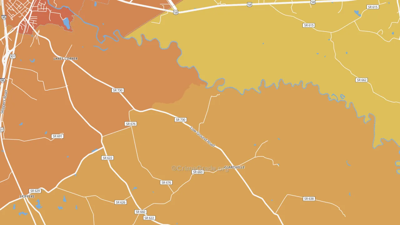 Claresville, VA Map of Vehicle Theft Rates