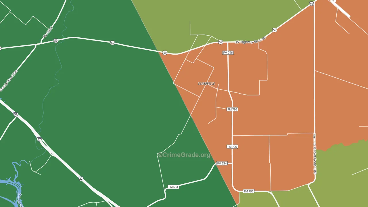 Clareville, TX Map of Vehicle Theft Rates