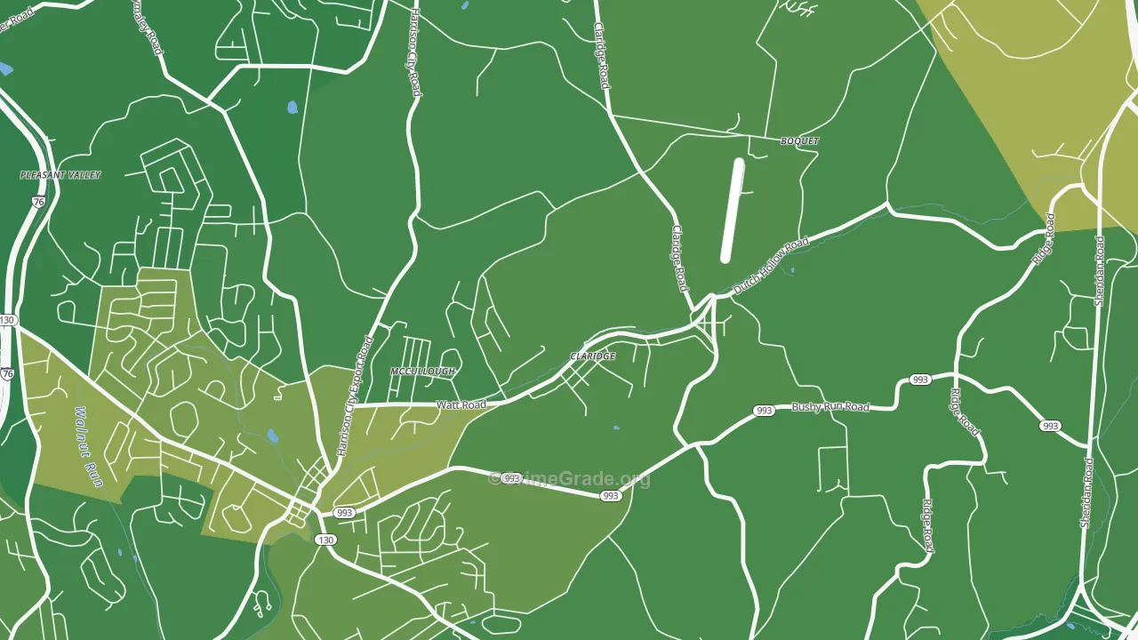 Claridge, PA Map of Vehicle Theft Rates