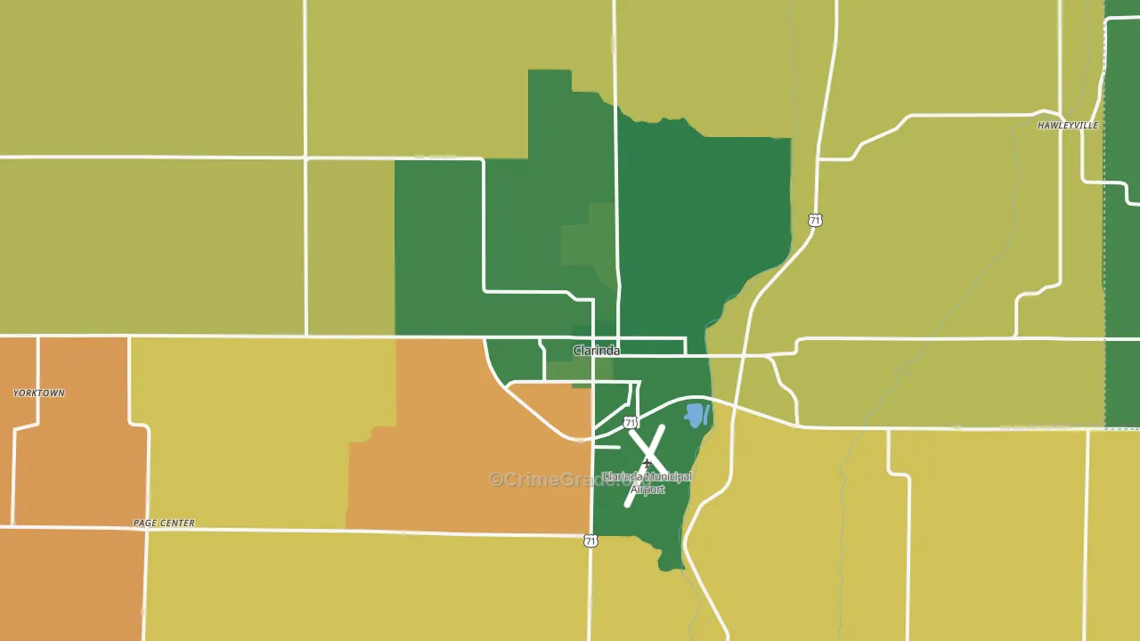 Clarinda, IA Map of Vehicle Theft Rates