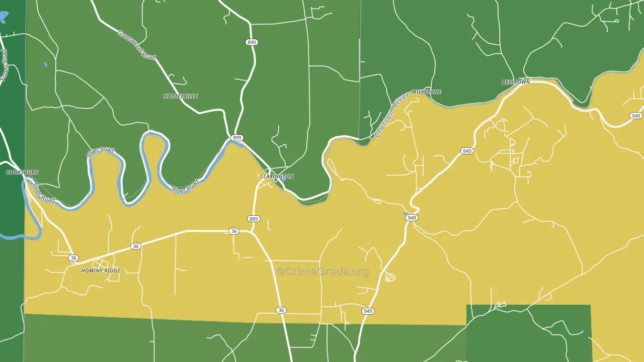 Clarington, PA Map of Vehicle Theft Rates